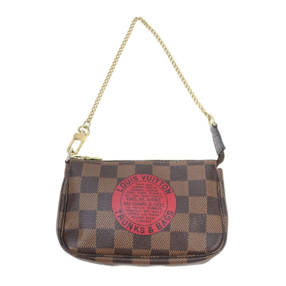 Louis Vuitton Womens Damier Ebene Trunks & Bags Mini Pouchette Handbag Brown